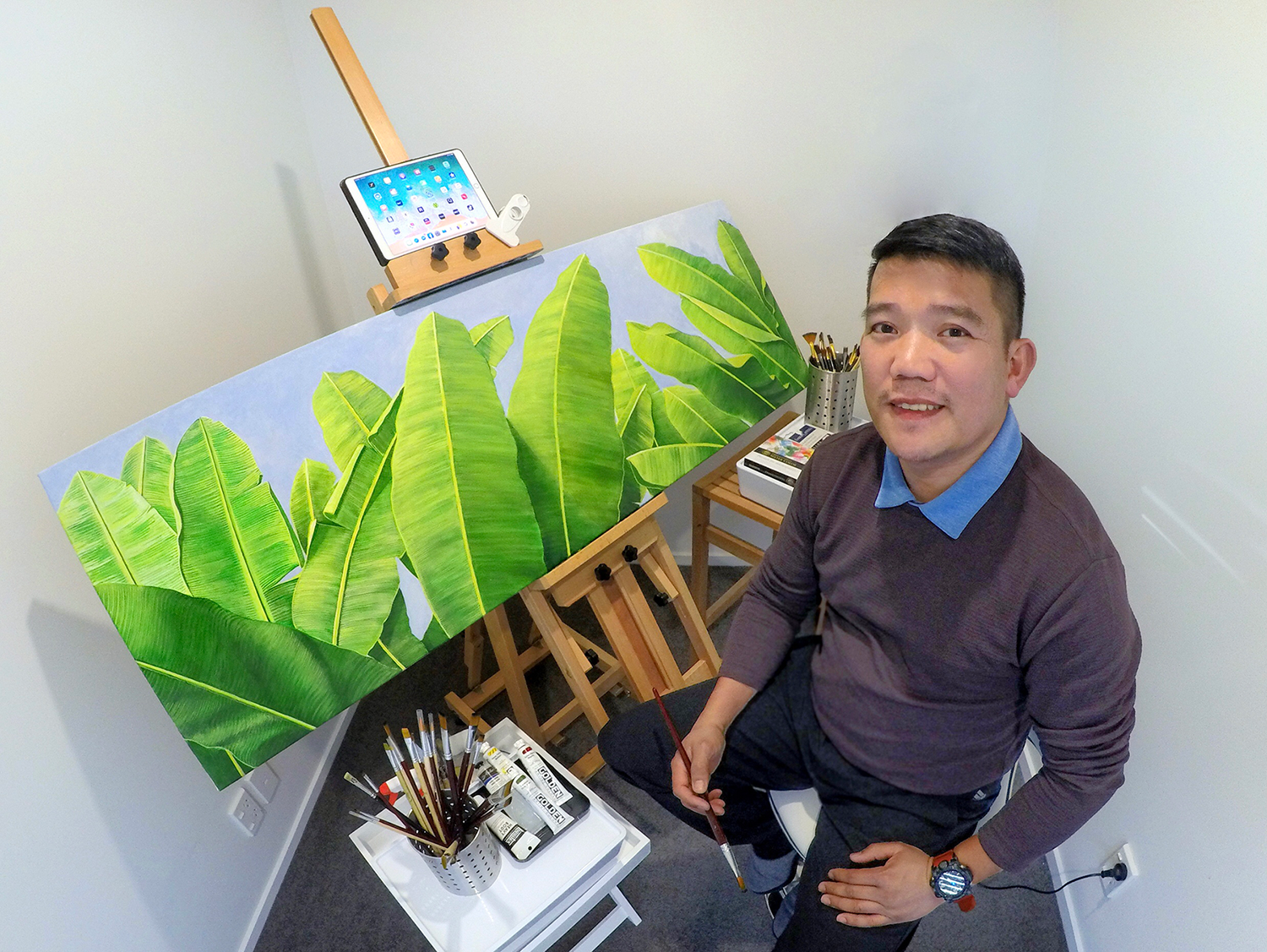 Green and Refreshing Banana Leaves by Gregorio Gary Umali-Filipino Artist Based in New Zealand